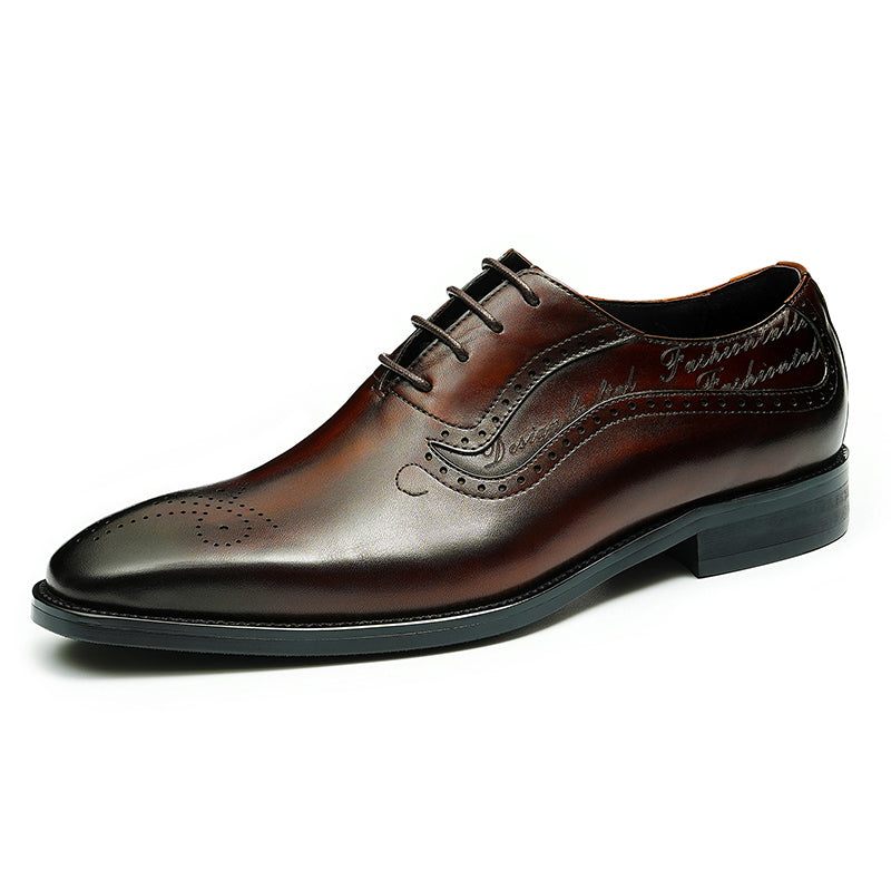Formelle Herrenschuhe Opulent Geschnitzte Brogue-schnürschuhe Mit Spitzer Zehenpartie - Kaffee