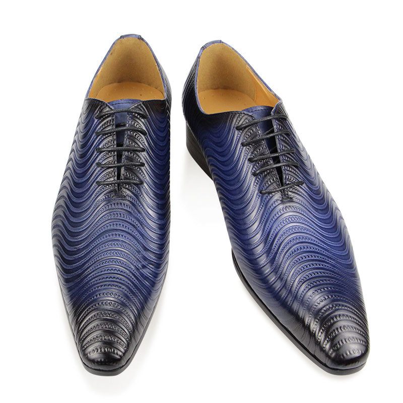 Formelle Herrenschuhe Opulenter Exotischer Aufdruck Spitze Zehen-oxford-kleiderschuhe - Blau