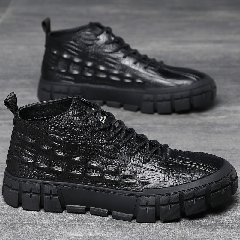 Herren-sneakers Leder-plateau-schnür-freizeitschuhe - Schwarz
