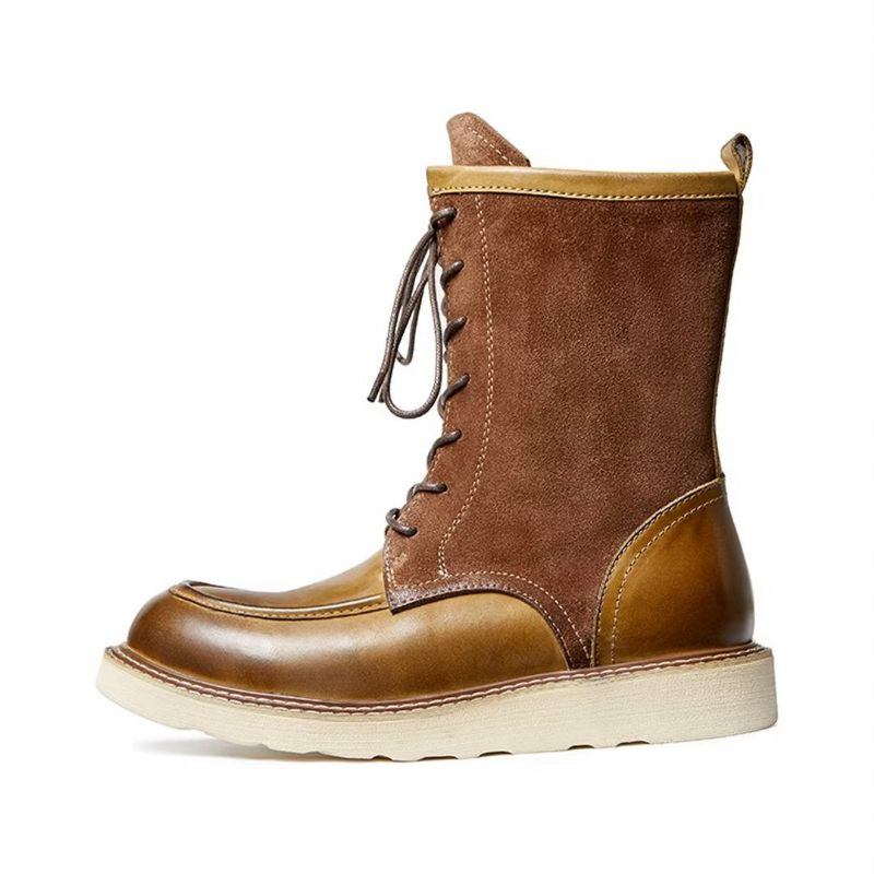 Herrenstiefel Schaffell Schicke Vintage Verzierte Stiefeletten - Braun